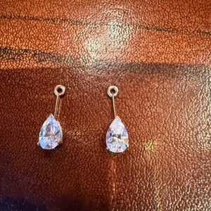 Pair of gold pear shaped cubic zirconia earring component/jacket